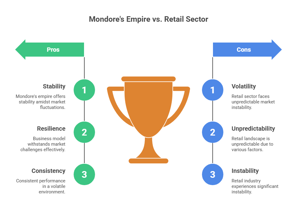Infographic contrasting David Mondores empire stability vs. retail volatility Infographic contrasting David Mondore's empire stability vs. retail volatility